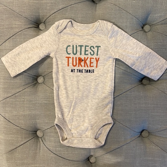Newborn “Cutest Turkey at the Table” Thanksgiving Outfit, Hat, Booties and Socks - Picture 7 of 13